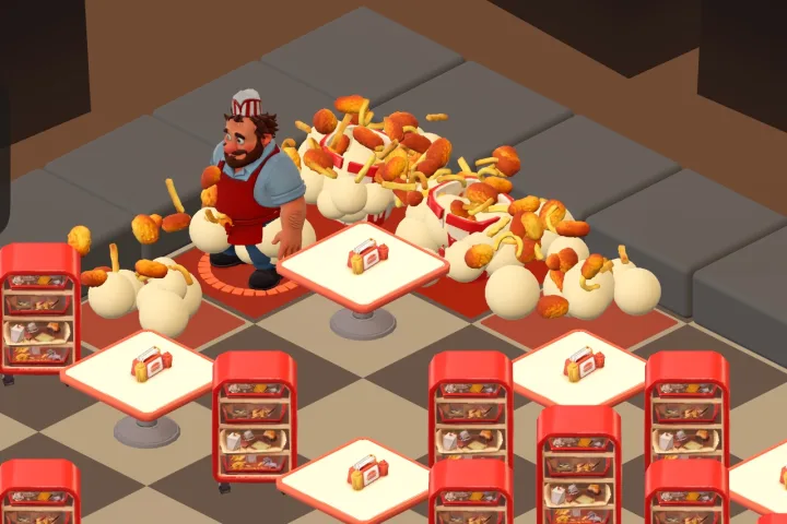 Don Nuggetto's nugget bucket bursts into nuggets and fries.